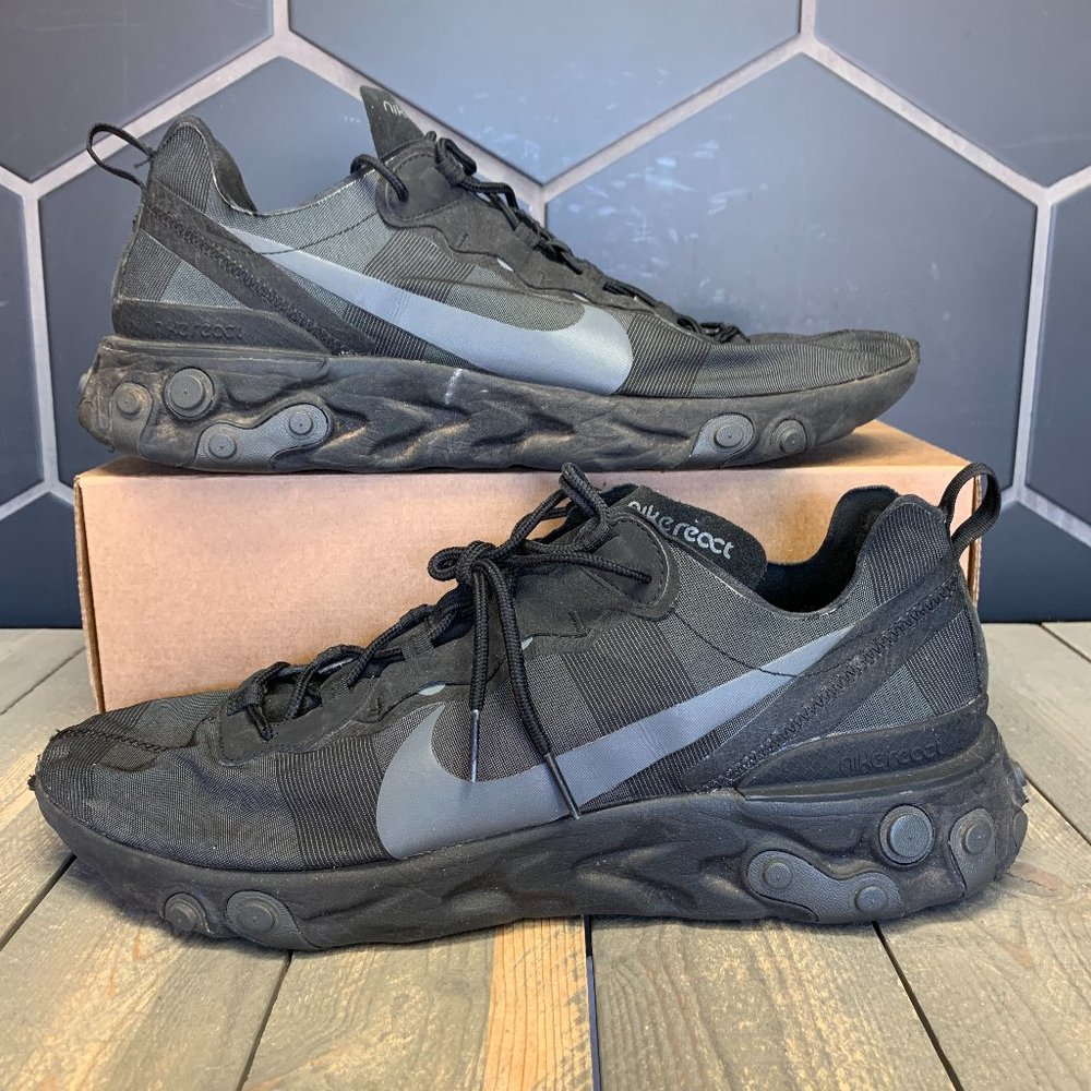 ~Used W/O Box! Men's Nike React Element 55 Triple Black Sneakers Size 15 - Picture 1 of 6
